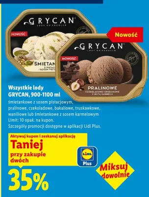 Lody śmietankowe z sosem pistacjowym Grycan promocja w Lidl