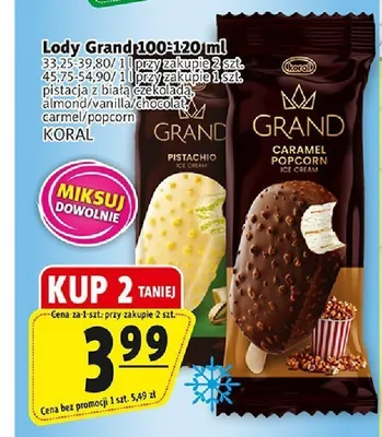 Lody Grand Pistachio z białą czekoladą Koral promocja w Prim Market