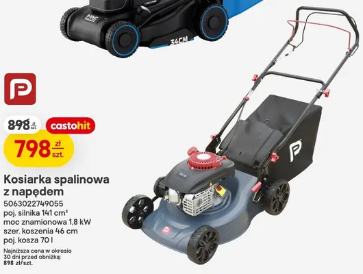 Kosiarka spalinowa z napędem P poj. silnika 141cm³ moc znamionowa 1,8kW szer. koszenia 46cm poj. kosza 70l promocja w Castorama