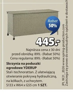 Skrzynia na poduszki ogrodowe YDERUP S133xW64xG55cm promocja w Jysk