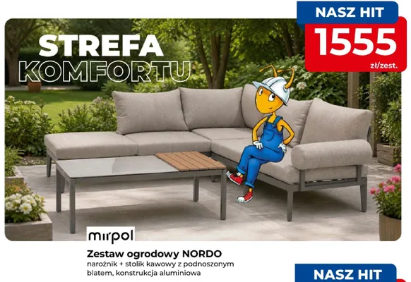 Zestaw ogrodowy NORDO narożnik + stolik kawowy z podnoszonym blatem konstrukcja aluminiowa promocja w PSB Mrówka