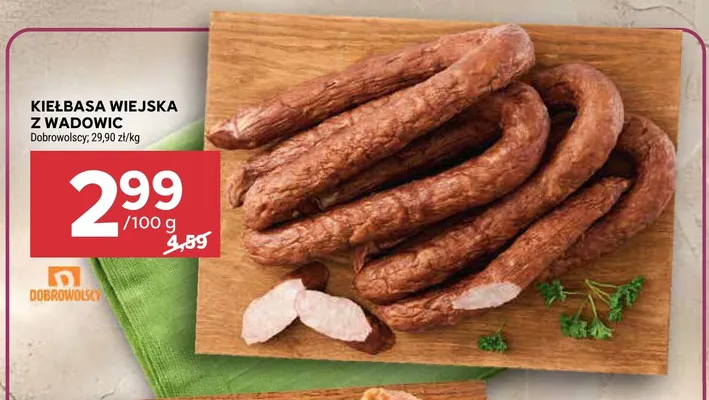 Kiełbasa wiejska z Wadowic Dobrowolscy promocja w Stokrotka