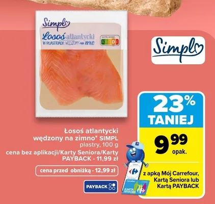 Łosoś atlantycki wędzony na zimno plastrowany promocja w Carrefour Market