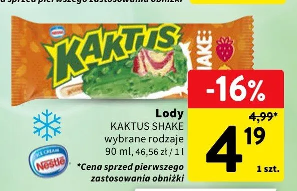 Lody Kaktus Shake Nestlé promocja w Intermarche