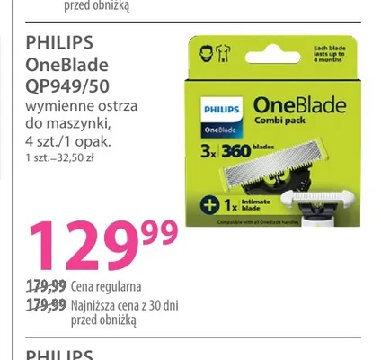 Wymienne ostrza do maszynki Philips OneBlade QP949/50 promocja w Hebe