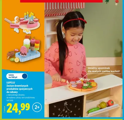 Zestaw drewnianych produktów spożywczych do zabawy pizza Lupilu promocja w Lidl