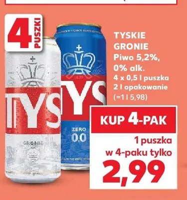Piwo Tyskie Gronie 5,2% 4-pak 0,5l promocja w Kaufland