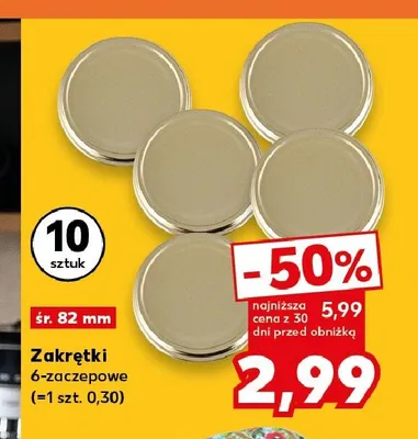 Zakrętki 6-zaczepowe śr. 82 mm 10-pak promocja w Kaufland