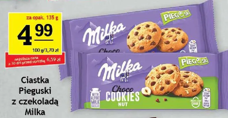 Ciastka Pieguski z czekoladą Milka promocja w Gram Market