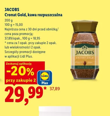 Kawa rozpuszczalna Jacobs Cronat Gold promocja w Lidl
