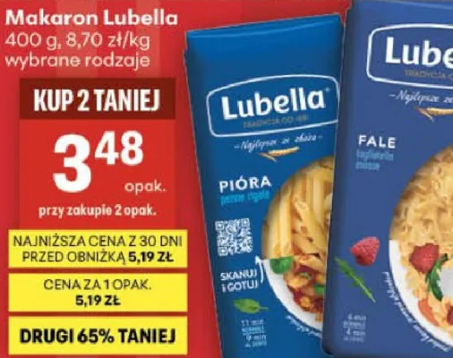 Makaron Lubella 400g, wybrane rodzaje promocja w Delikatesy Centrum