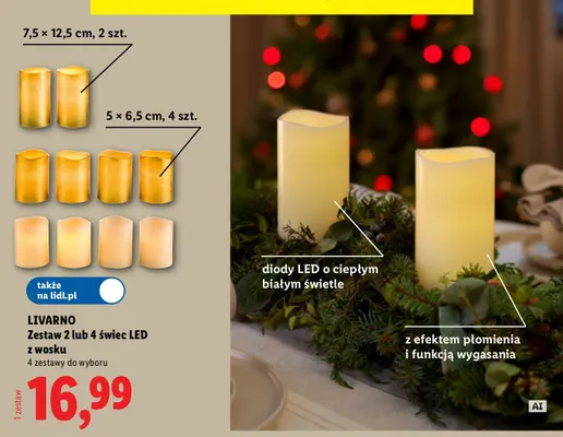 Zestaw 2 świec LED z wosku 7,5x12,5 cm Livarno promocja w Lidl
