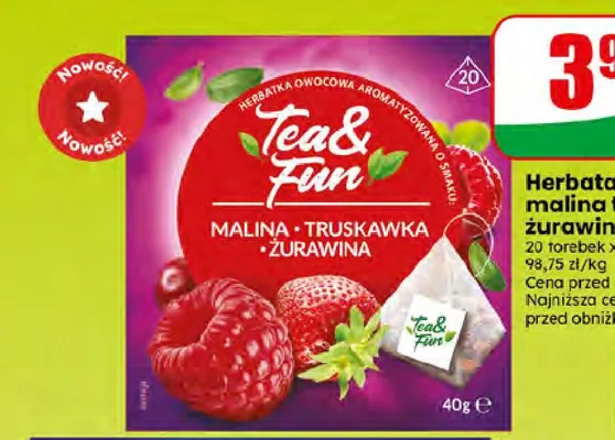 Herbata owocowa malina truskawka żurawina Tea & Fun promocja w Dino