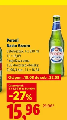 Piwo Peroni Nastro Azzurro 4-pak promocja w Lidl