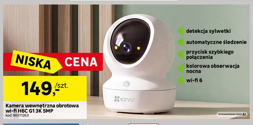Kamera wewnętrzna obrotowa wi-fi H6C G1 3K 5MP Ezviz promocja w Leroy Merlin