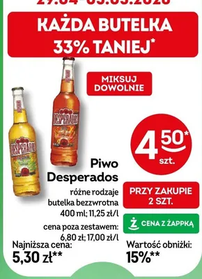 Piwo desperados różne rodzaje butelka bezzwrotna promocja w Żabka