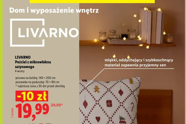 Pościel z mikrowłókna satynowego 140x200 cm Livarno promocja w Lidl