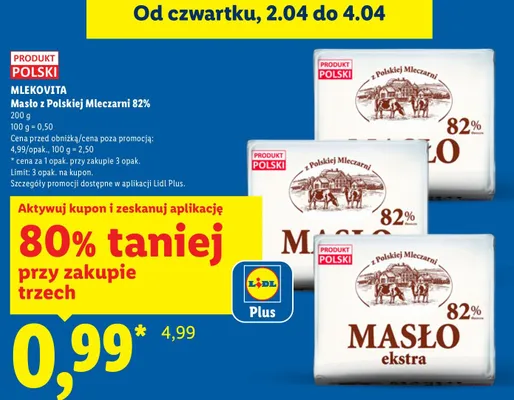 Masło z Polskiej Mleczarni 82% promocja w Lidl
