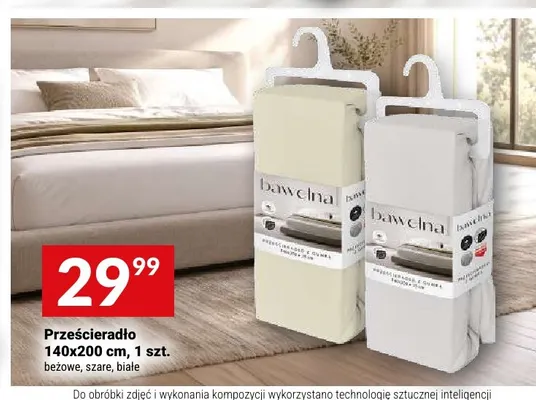 Prześcieradło bawełniane z gumką 140x200 cm białe promocja w Twój Market