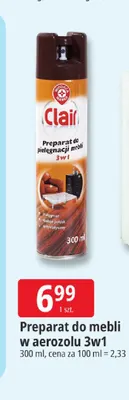 Preparat do mebli w aerozolu 3w1 Clair promocja w Leclerc