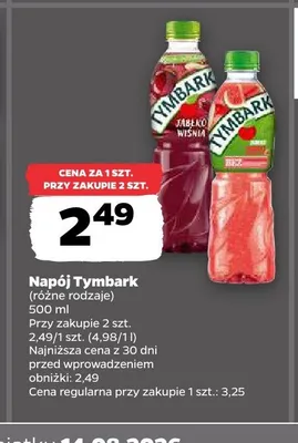 Napój jabłko wiśnia Tymbark promocja w Netto