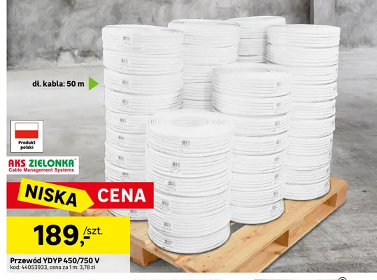 Przewód YDYp 450/750V 50 m Aks Zielonka promocja w Leroy Merlin
