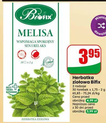 Herbatka ziołowa Bifix Melisa promocja w Dino