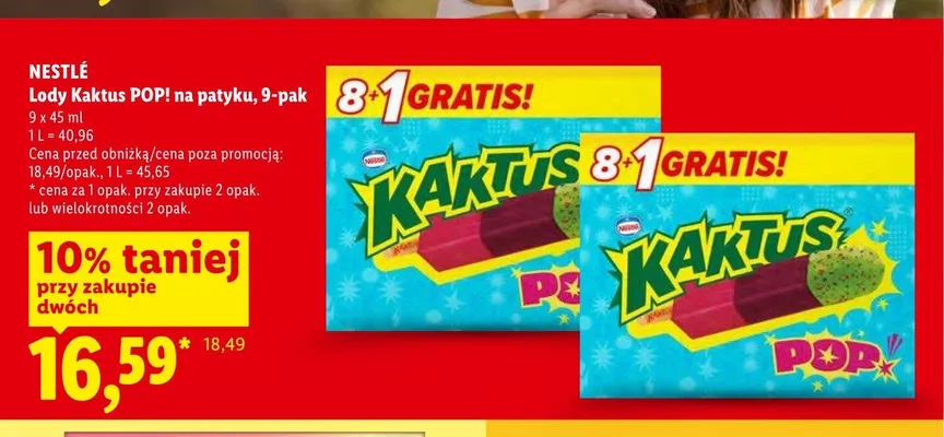 Lody Kaktus POP! na patyku Nestlé 9-pak 45ml promocja w Lidl