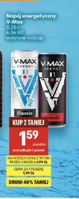 Napój energetyczny V-Max Classic promocja w Delikatesy Centrum
