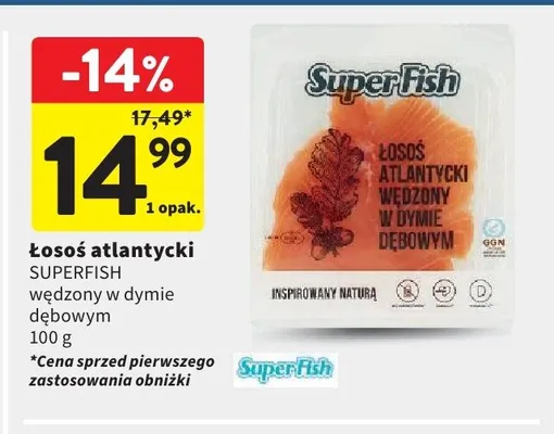 Łosoś atlantycki wędzony w dymie dębowym SuperFish promocja w Intermarche