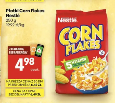 Płatki kukurydziane Corn Flakes Nestlé promocja w Delikatesy Centrum