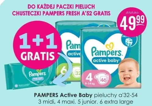 Pieluchy Active Baby o'32-54 3 midi, 4 maxi, 5 junior, 6 extra large Pampers promocja w Drogerie Jasmin
