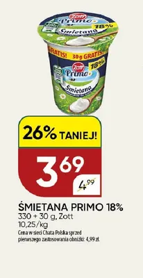 Śmietana Primo Zott 18% promocja w Chata Polska
