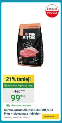 Sucha karma dla psa Pan Mięsko cielęcina z indykiem promocja w ERLI