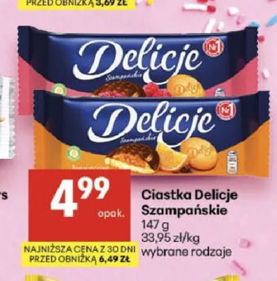 Ciastka Delicje Szampańskie Wiśniowe promocja w Delikatesy Centrum