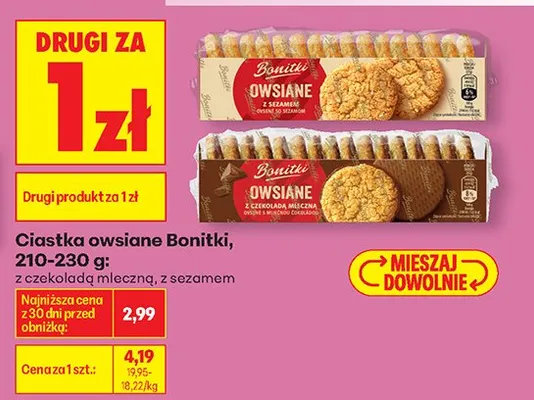 Ciastka owsiane z sezamem promocja w Biedronka