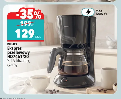 Ekspres przelewowy HD7461/20 2-15 filiżanek czarny Philips promocja w Biedronka