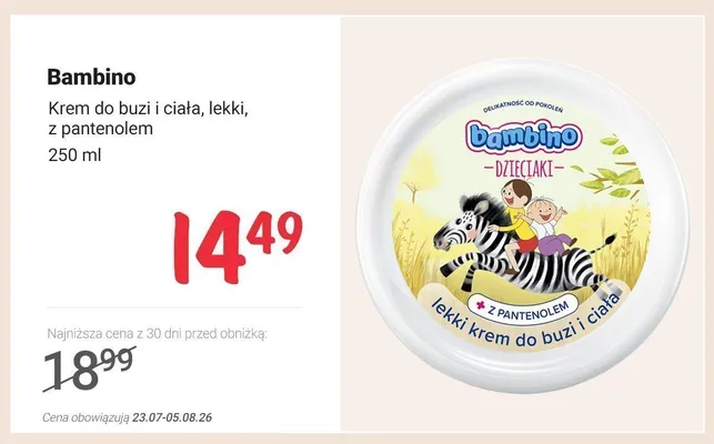 Krem do buzi i ciała lekki z pantenolem Bambino promocja w Rossmann