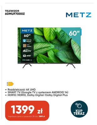 Telewizor Metz 60" promocja w Max Elektro