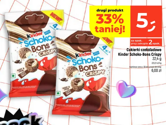 Cukierki czekoladowe Kinder Schoko-Bons Crispy promocja w Dealz