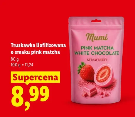 Truskawka liofilizowana o smaku pink matcha Mumi promocja w Lidl
