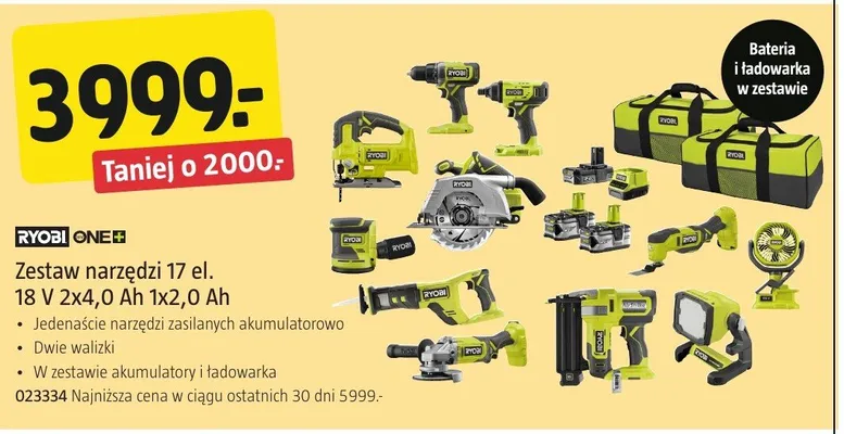 Zestaw narzędzi 17 el. 18 V 2x4,0 Ah 1x2,0 Ah promocja w Jula