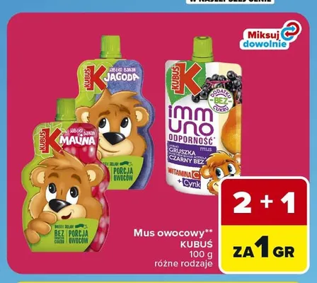 Mus owocowy Kubuś jabłko banan jagoda promocja w Carrefour Express