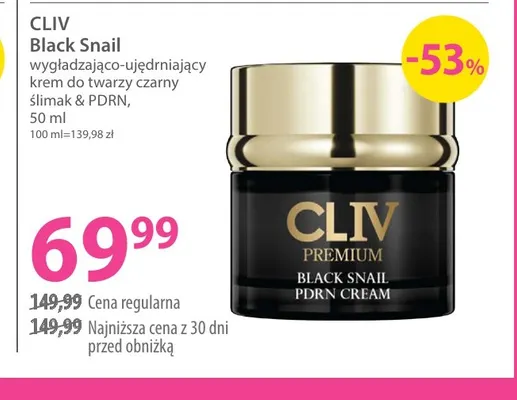 Black Snail wygładzająco-ujędrniający krem do twarzy czarny ślimak & PDRN CLIV promocja w Hebe