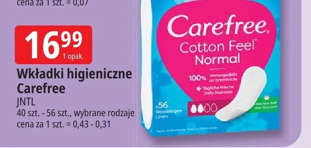 Wkładki higieniczne Carefree Cotton Feel Normal promocja w Leclerc