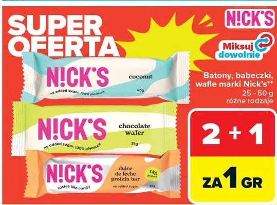 Batony, babeczki, wafle marki Nick's promocja w Carrefour