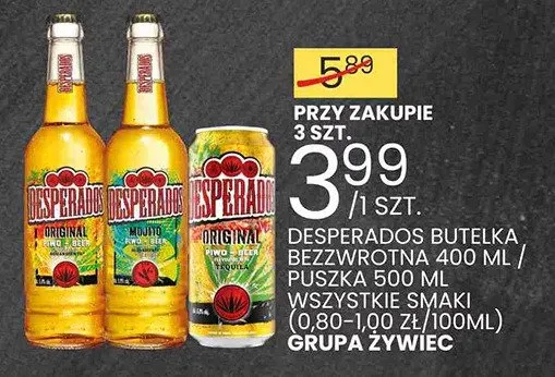 Desperados Butelka 400 ml / Puszka 500 ml wszystkie smaki (0,80-1,00 zl/100ml) Grupa Żywiec promocja w Wafelek