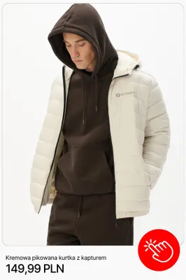 Kremowa pikowana kurtka z kapturem Cropp promocja w Cropp