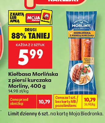 Kiełbasa Morlińska z piersi kurczaka Morliny promocja w Biedronka