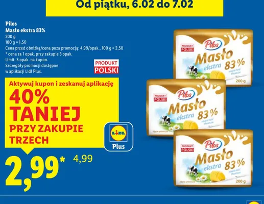 Masło Pilos Masło ekstra 83% promocja w Lidl